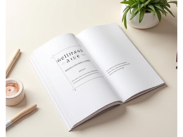 Open book or digital document with stylized title 'Ultimate Guide: Wellness After 35' on a clean desk.