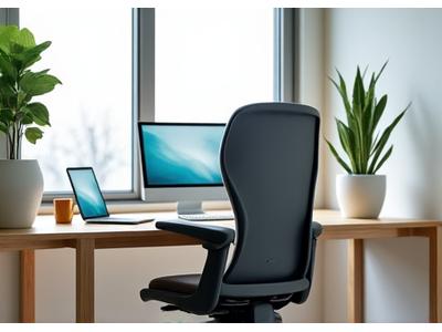 An elegantly designed ergonomic office chair, promoting good posture and comfort for prolonged sitting, symbolizing workspace wellness.
