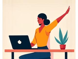 Illustration of a person taking a short break from their laptop, stretching, symbolizing micro-detox.