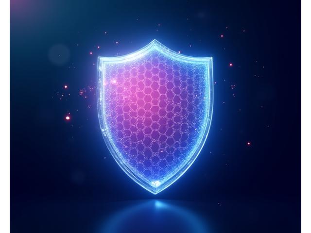 A digital shield icon representing data protection and privacy, set against a background of secure data streams.