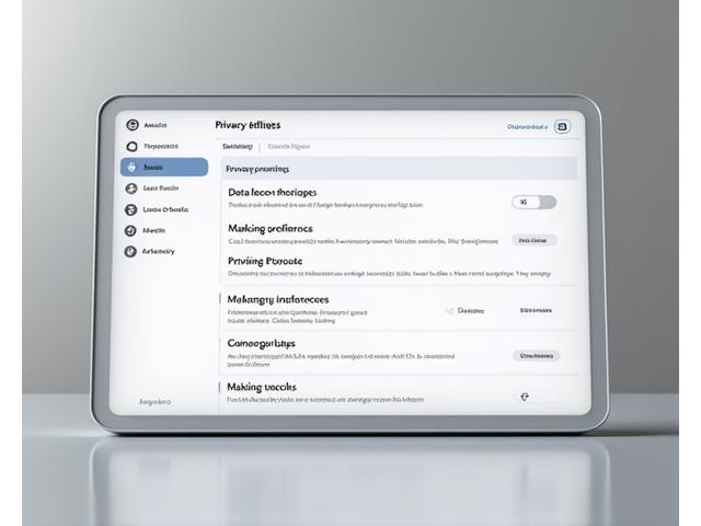 A user interface dashboard with various privacy settings toggles and options, illustrating control over personal data.