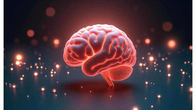 Gently glowing brain representation alongside abstract medical symbols, emphasizing knowledge and care but not direct medical intervention.